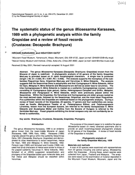 The Systematic Status of the Genus Miosesarma Karasawa, 1989 with A