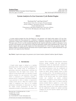 System Analysis of a Gas Generator Cycle Rocket Engine