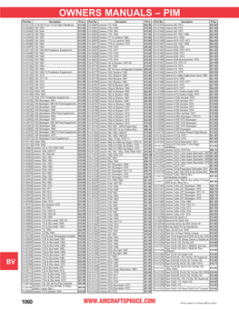 OWNERS MANUALS – PIM Part No