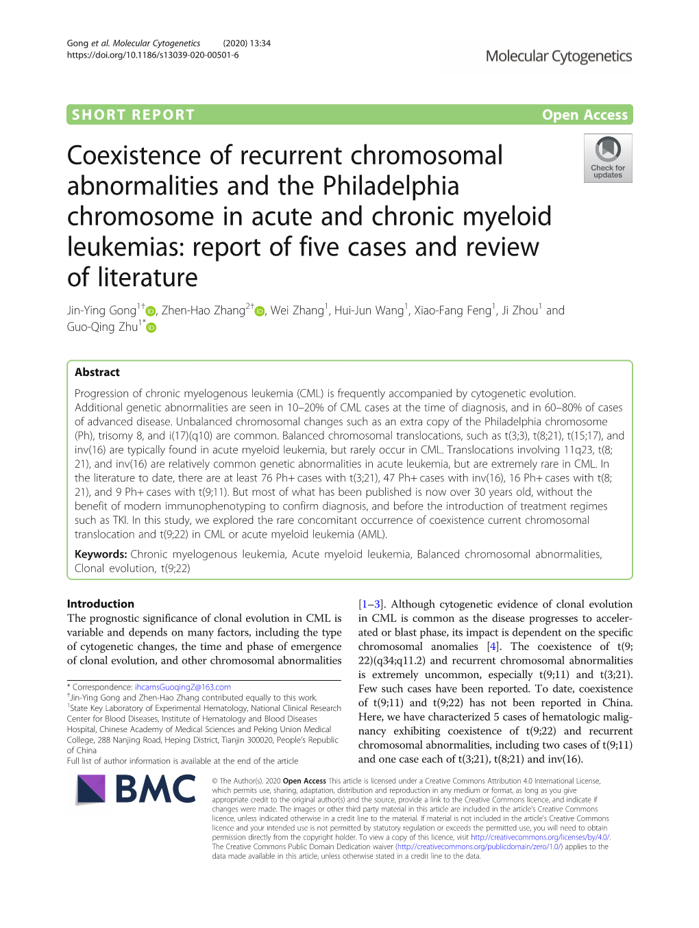 Coexistence of Recurrent Chromosomal Abnormalities and the Philadelphia Chromosome in Acute and Chronic Myeloid Leukemias