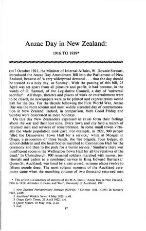 Anzac Day in New Zealand: 1916 to 1939*