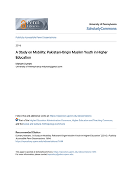 Pakistani-Origin Muslim Youth in Higher Education