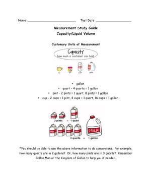 Measurement Study Guide Capacity/Liquid Volume