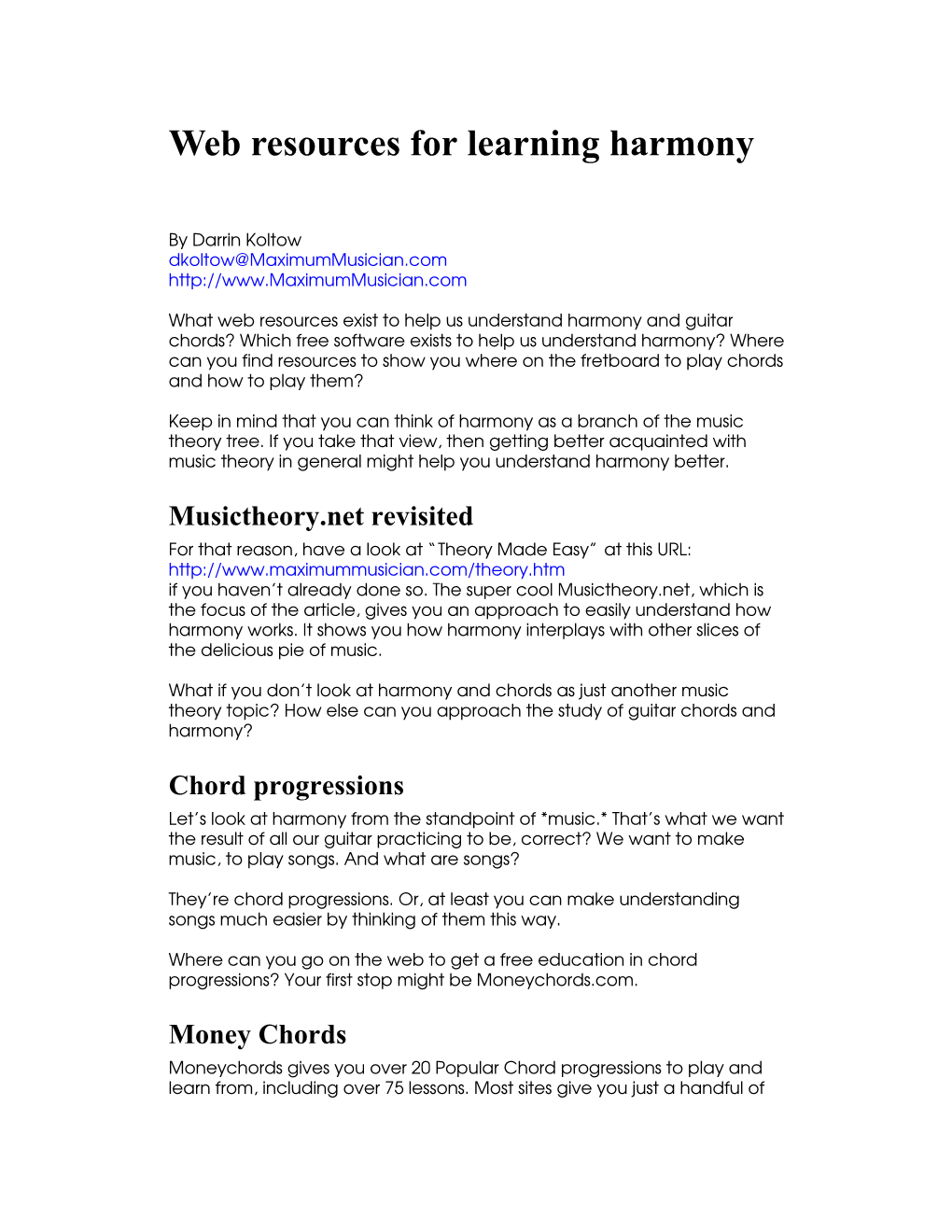 Web Resources for Learning Harmony