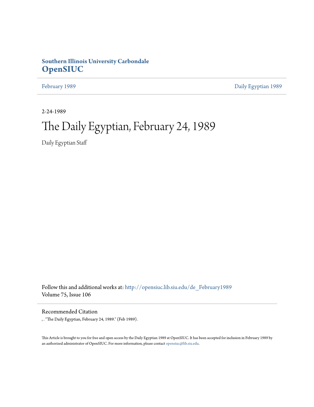 The Daily Egyptian, February 24, 1989