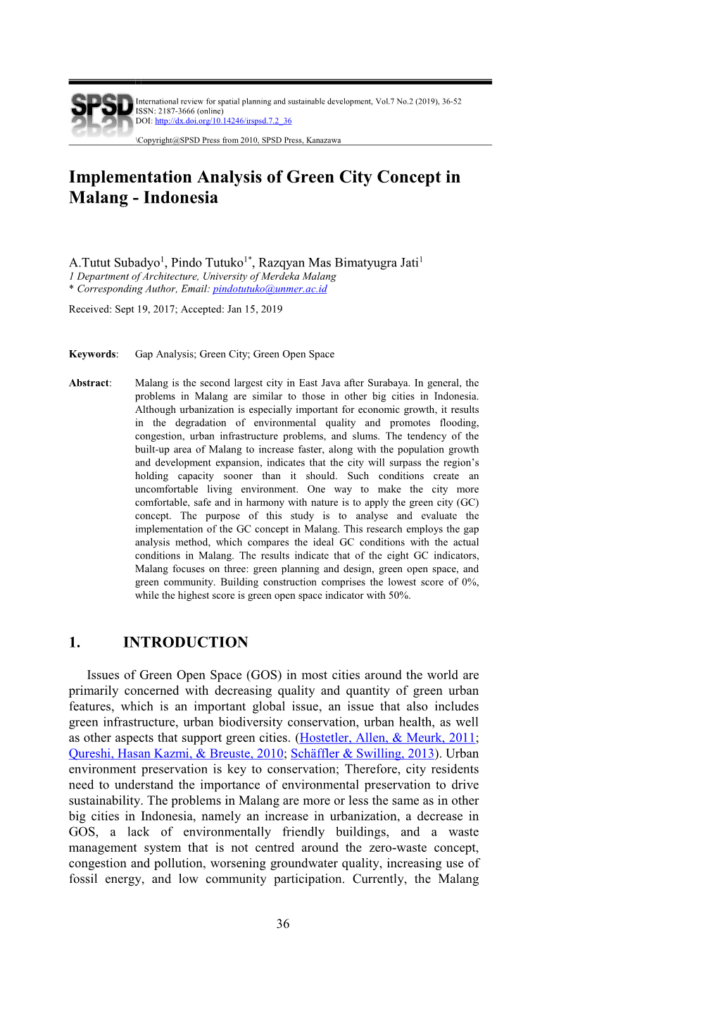 Implementation Analysis of Green City Concept in Malang - Indonesia