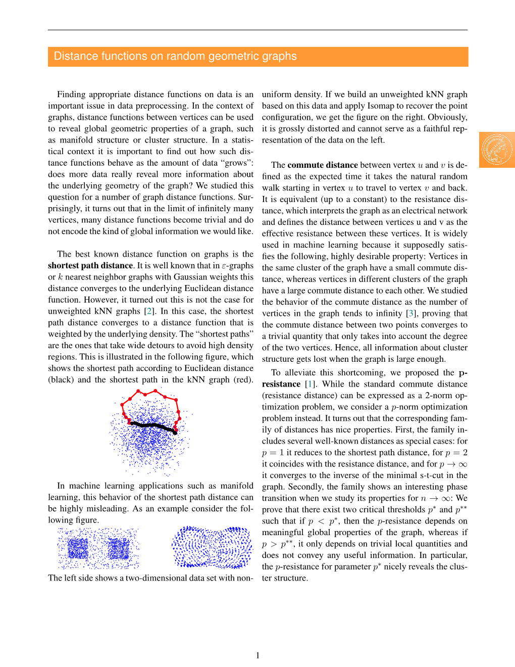 Distance Functions on Random Geometric Graphs