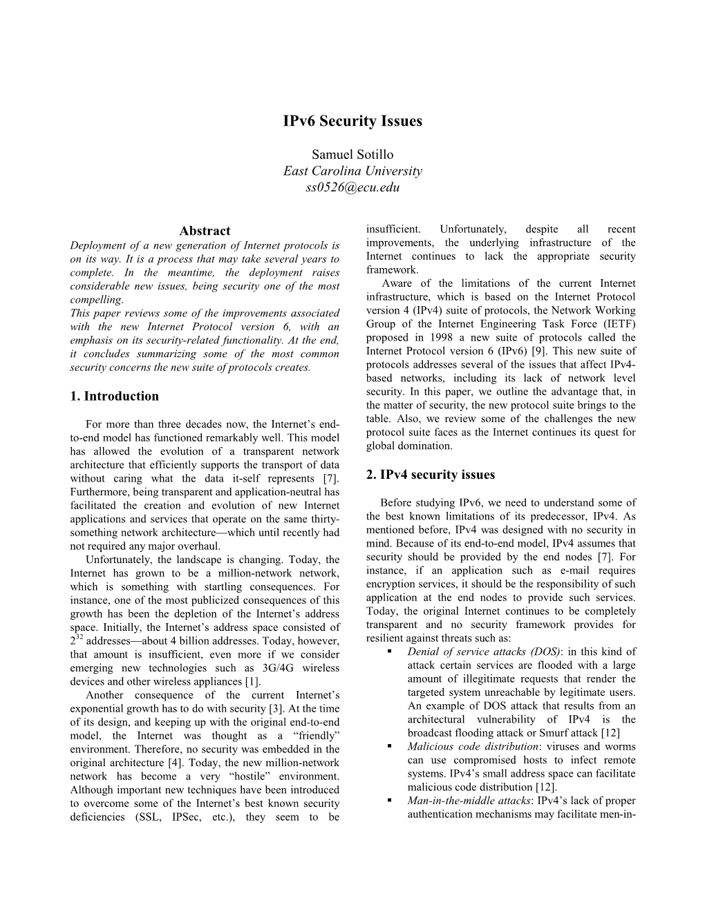 Ipv6 Security Issues