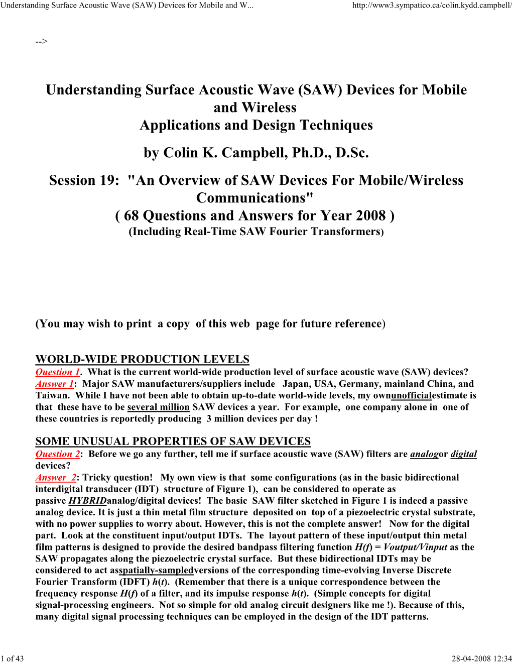 Understanding Surface Acoustic Wave (SAW) Devices for Mobile and W
