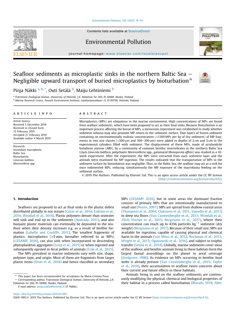 Environmental Pollution 249 (2019) 74E81