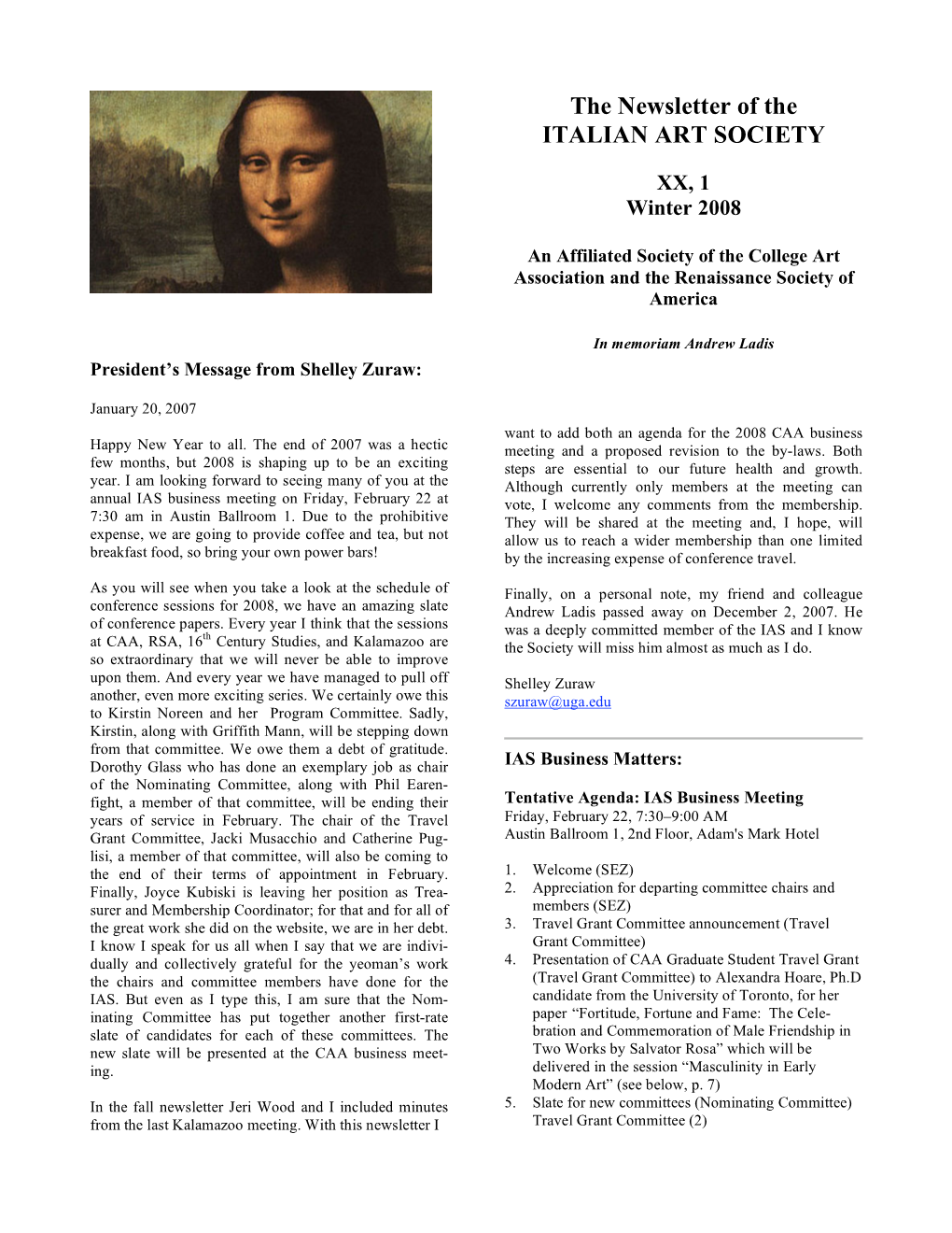 The Newsletter of the ITALIAN ART SOCIETY