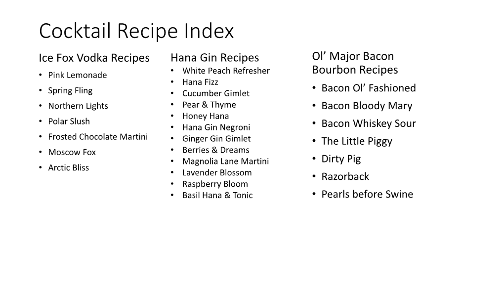 Cocktail Recipe Index