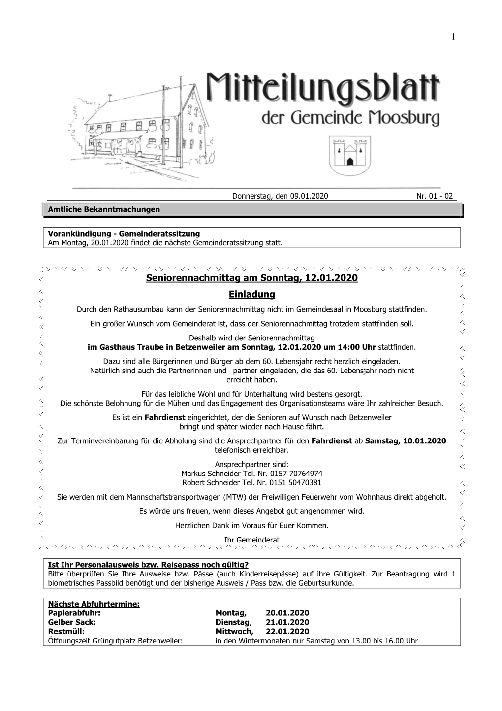 Seniorennachmittag Am Sonntag, 12.01.2020 Einladung