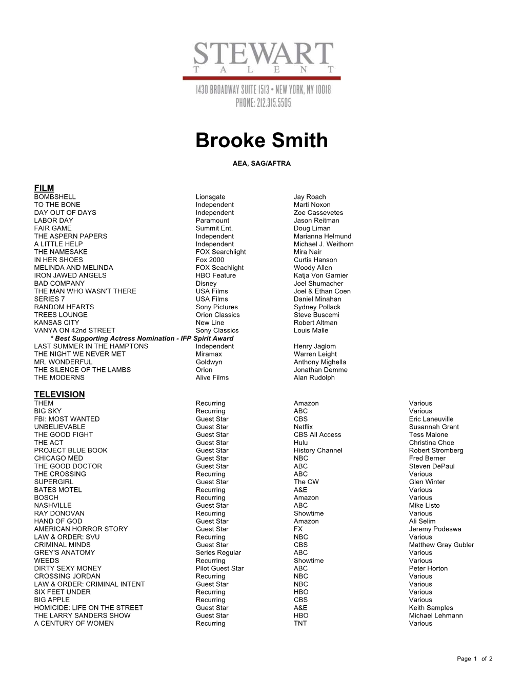 Brooke Smith Theatrical Resume