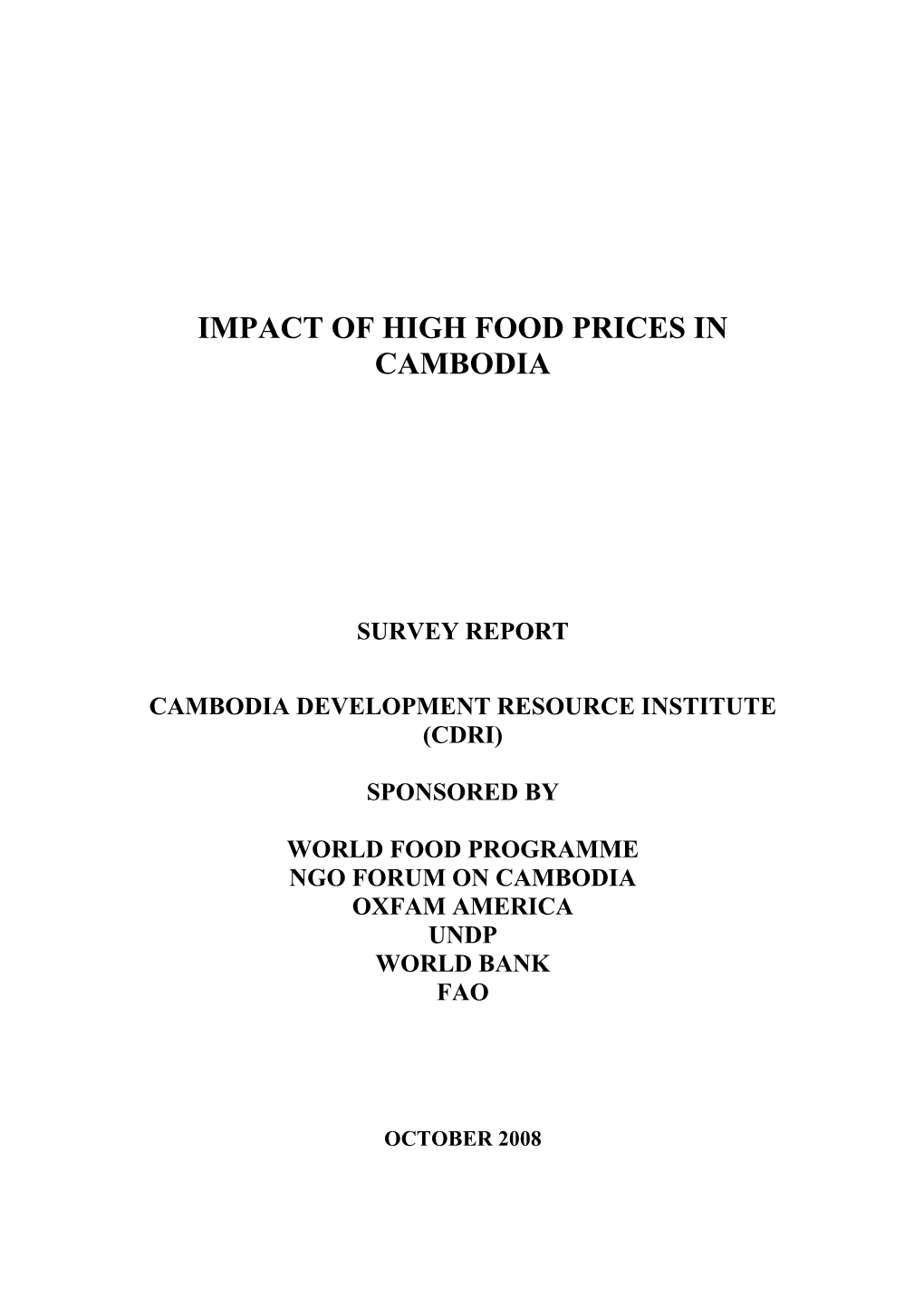 Impact of High Food Prices in Cambodia