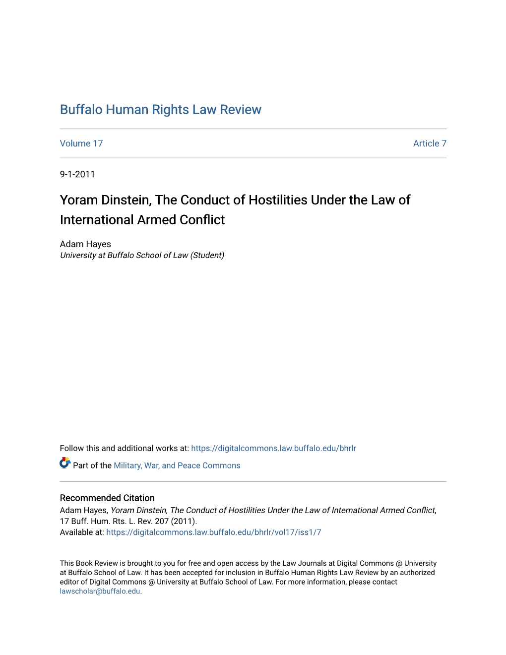 Yoram Dinstein, the Conduct of Hostilities Under the Law of International Armed Conflict