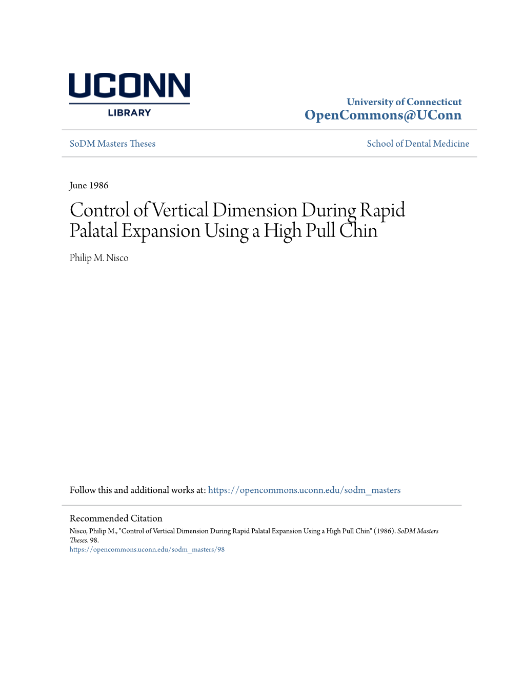 Control of Vertical Dimension During Rapid Palatal Expansion Using a High Pull Chin Philip M