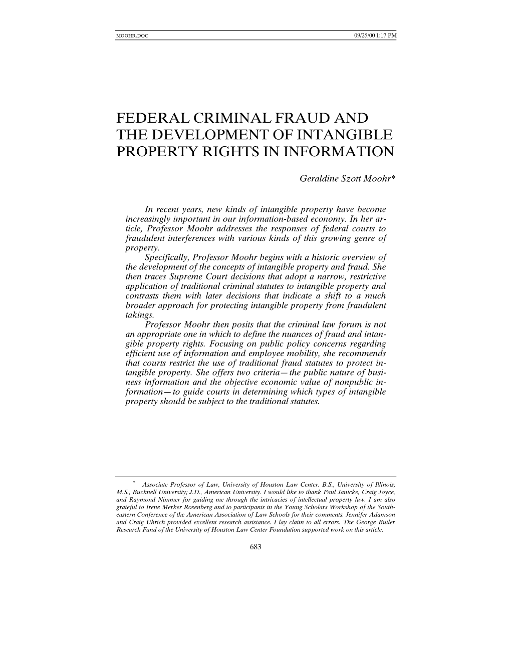 Federal Criminal Fraud and the Development of Intangible Property Rights in Information