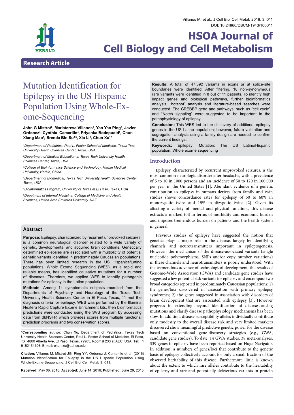 Mutation Identification for Epilepsy in the US Hispanic Population Using Whole-Exome-Sequencing