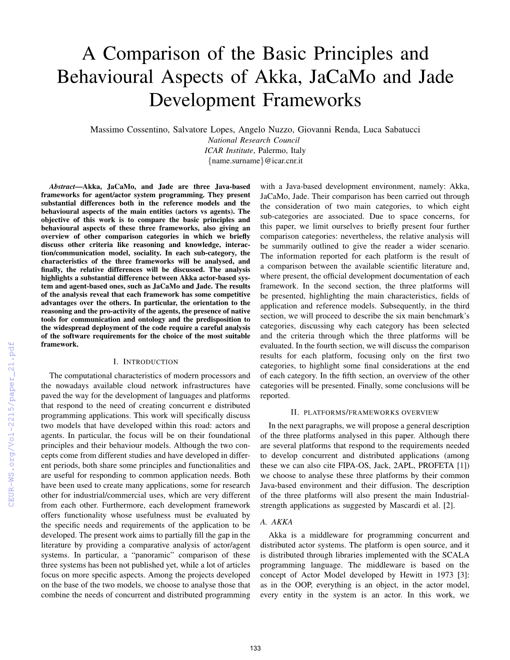 A Comparison of the Basic Principles and Behavioural Aspects of Akka, Jacamo and Jade Development Frameworks