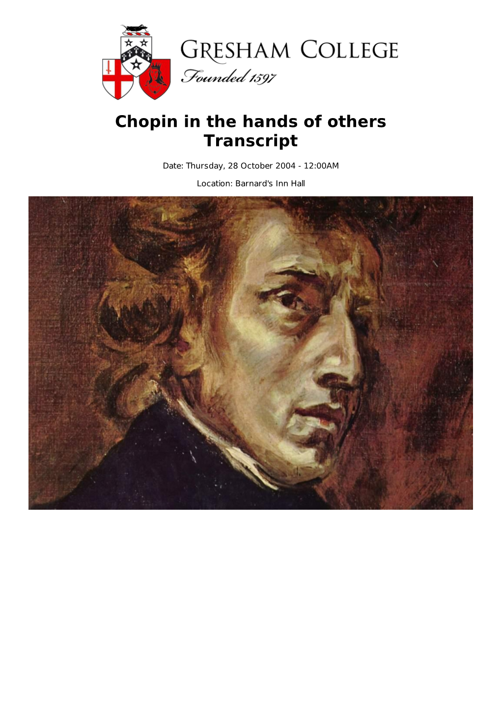 Chopin in the Hands of Others Transcript