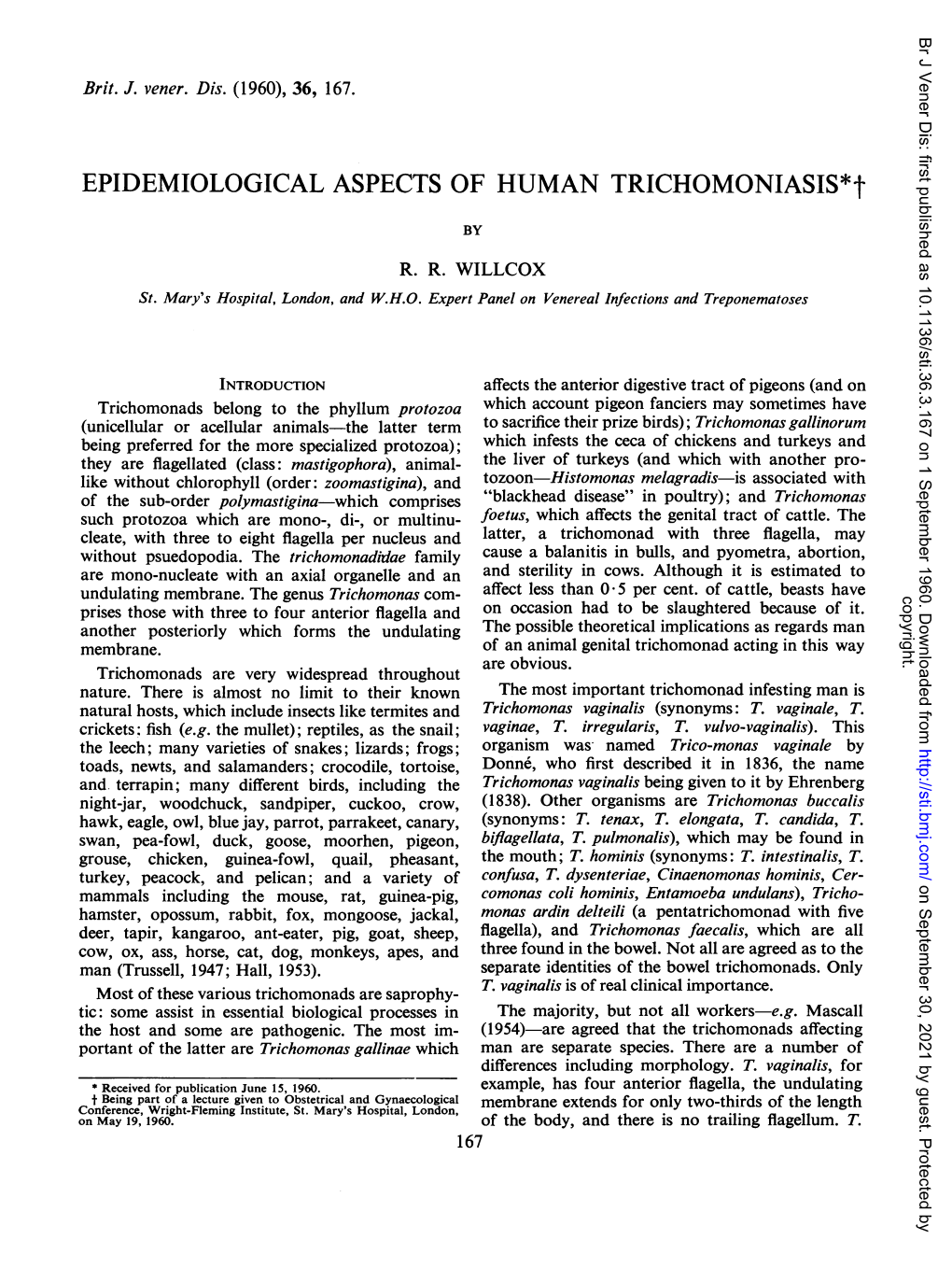 EPIDEMIOLOGICAL ASPECTS of HUMAN TRICHOMONIASIS*T