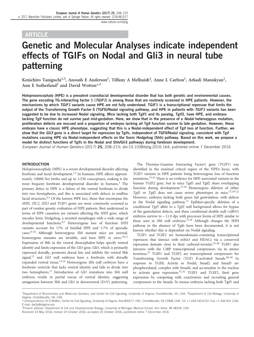 Genetic and Molecular Analyses Indicate Independent Effects of Tgifs on Nodal and Gli3 in Neural Tube Patterning