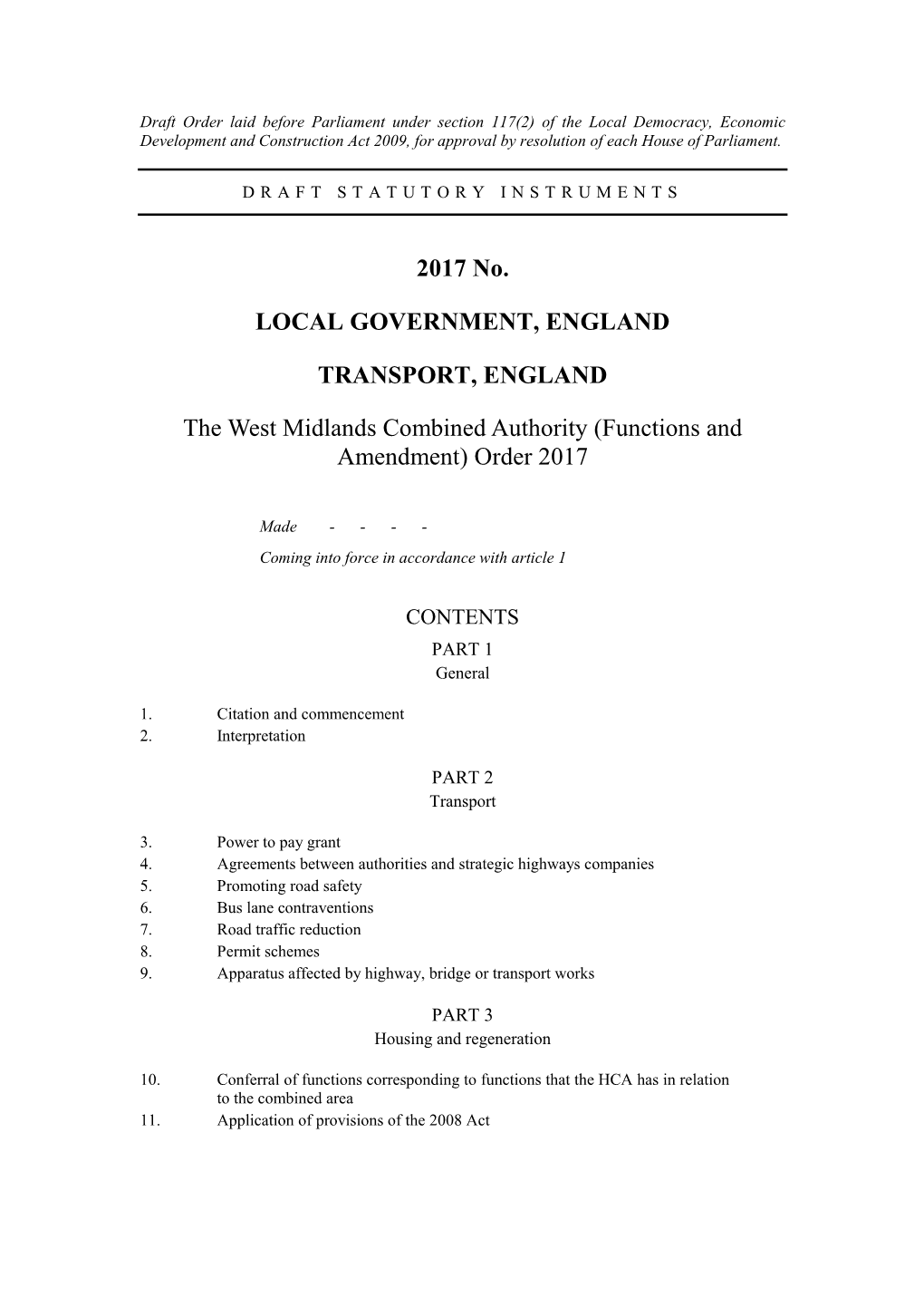 The West Midlands Combined Authority (Functions and Amendment) Order 2017