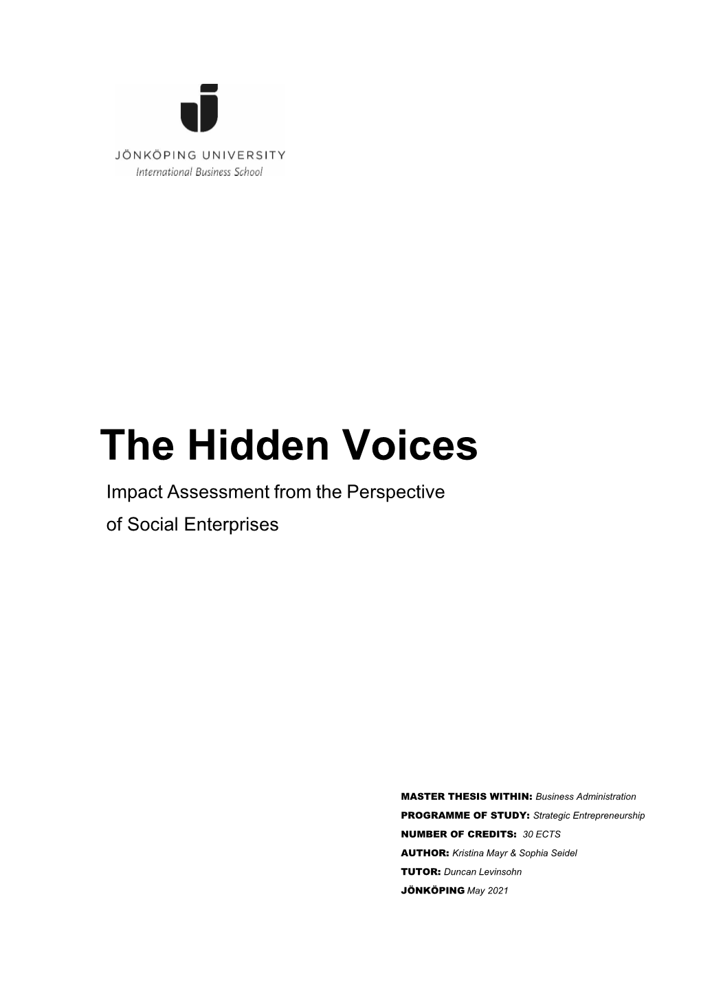 The Hidden Voices Impact Assessment from the Perspective of Social Enterprises