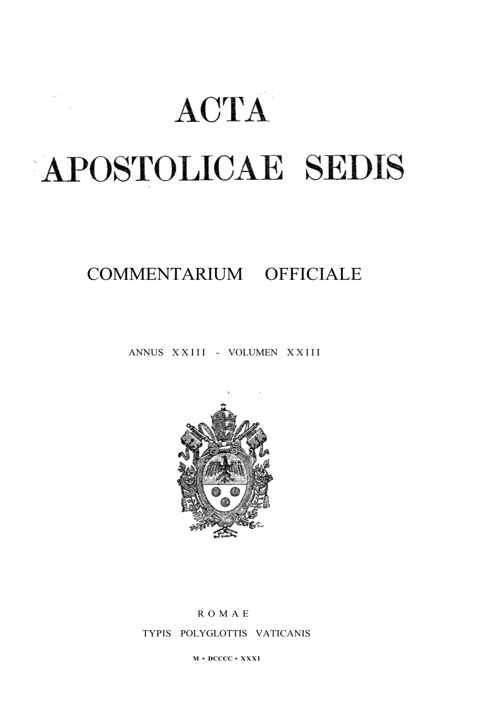 Acta Apostolicae Sedis Volume XV (Pag