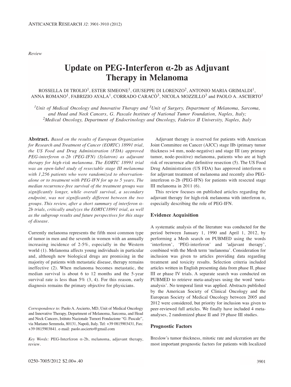 Update on PEG-Interferon Α-2B As Adjuvant Therapy in Melanoma
