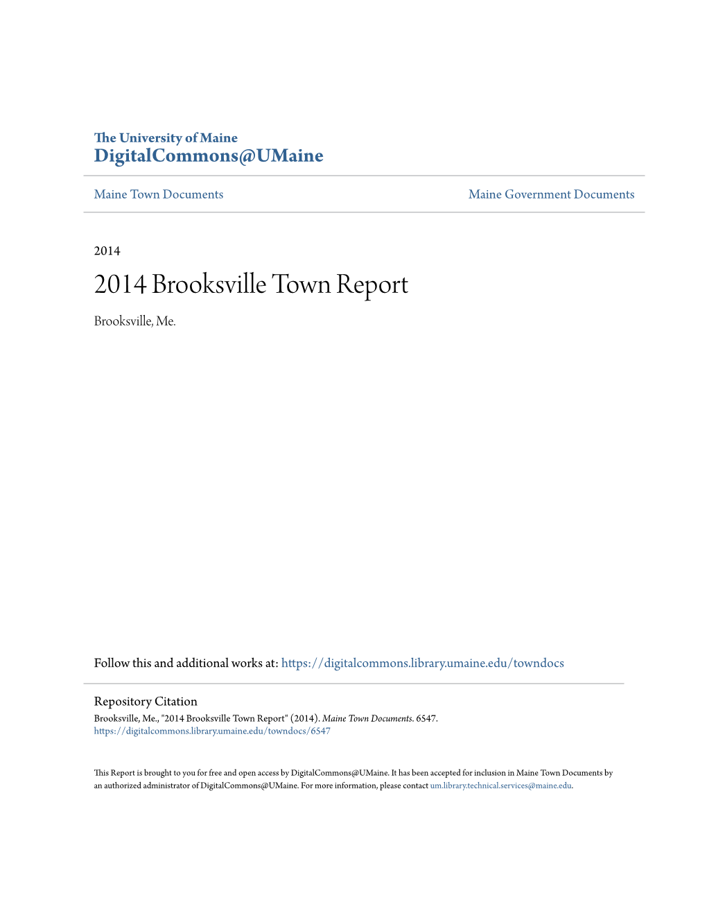 2014 Brooksville Town Report Brooksville, Me