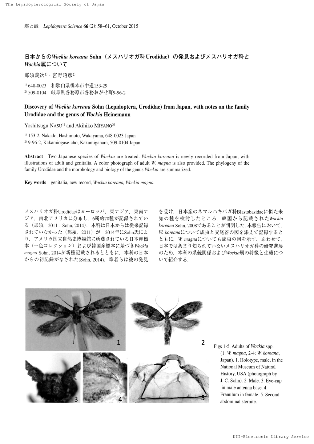 Discovery of Wockia Koreana Sohn（Lepidoptera， Urodidae）