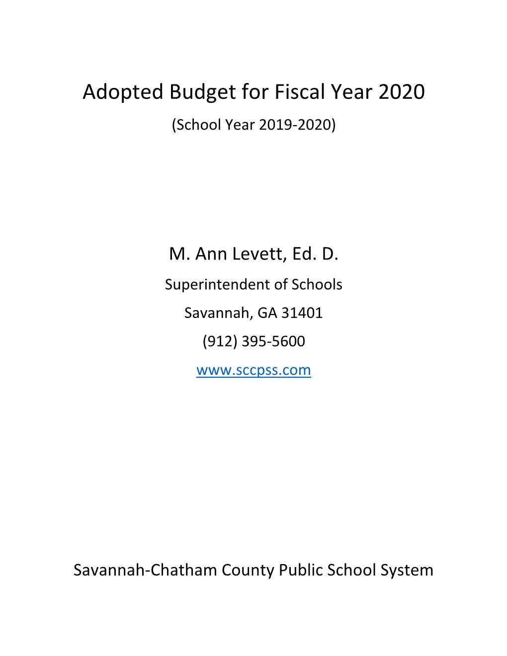 Adopted Budget for Fiscal Year 2020 (School Year 2019-2020)
