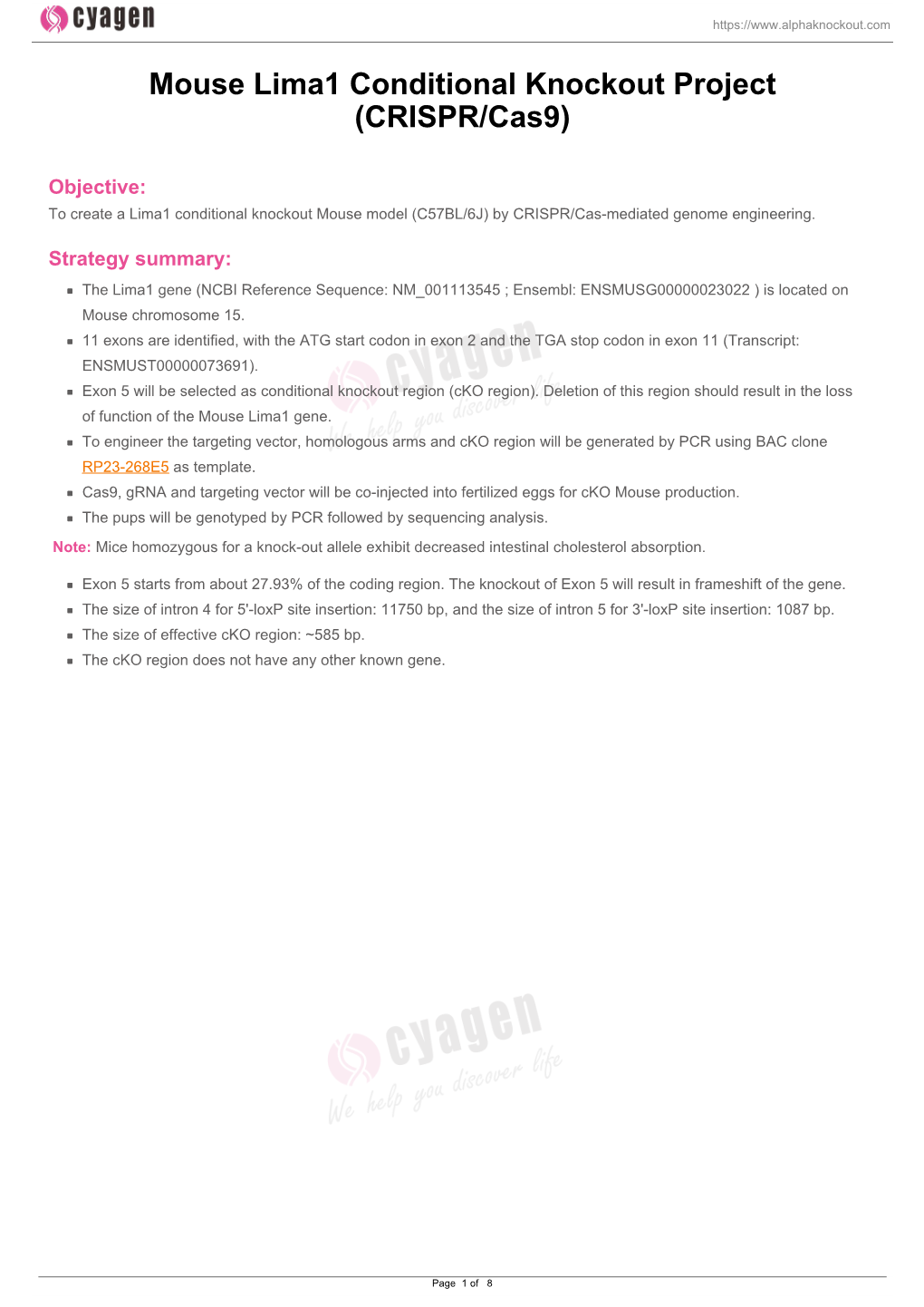 Mouse Lima1 Conditional Knockout Project (CRISPR/Cas9)