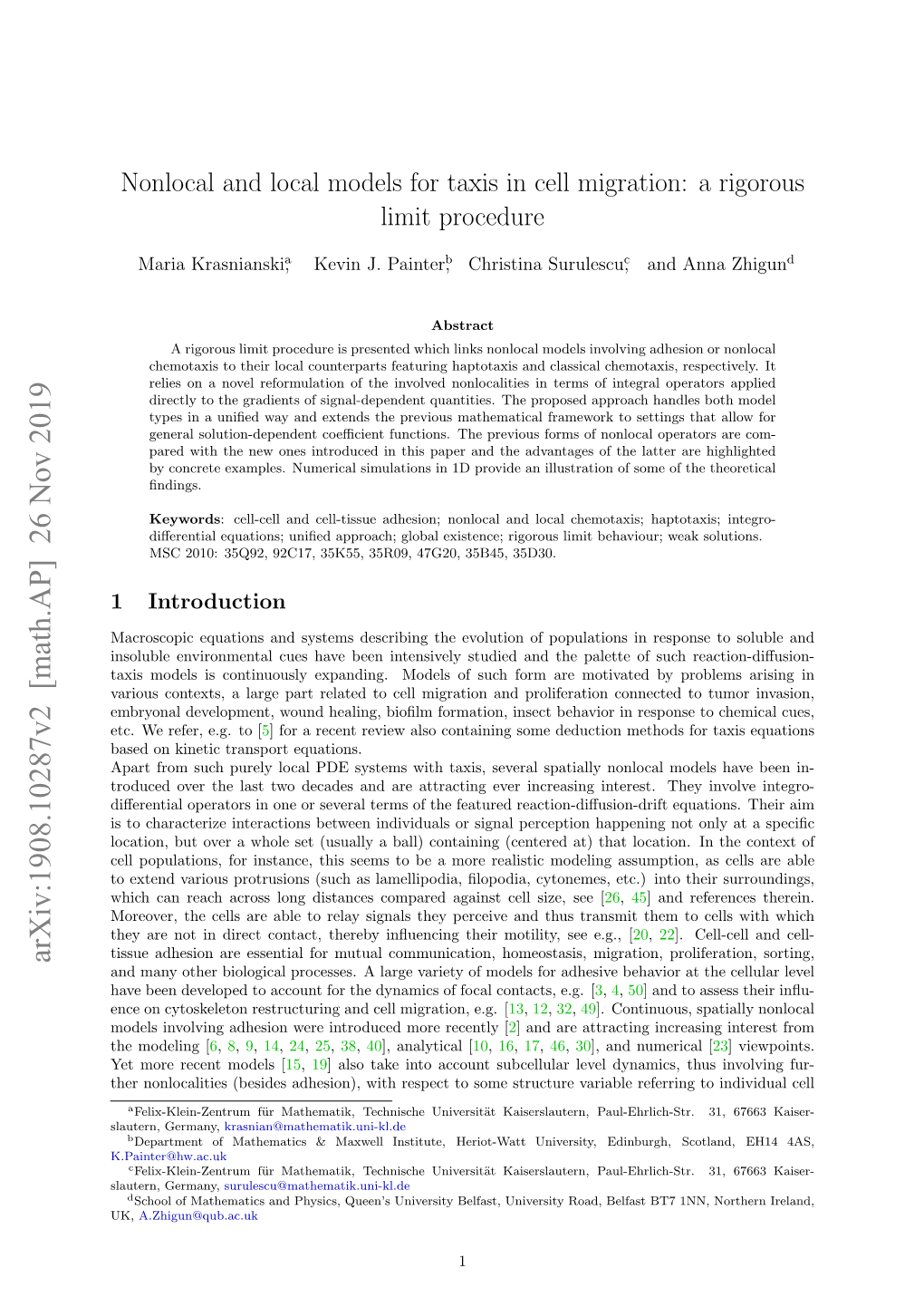 Nonlocal and Local Models for Taxis in Cell Migration: a Rigorous Limit Procedure