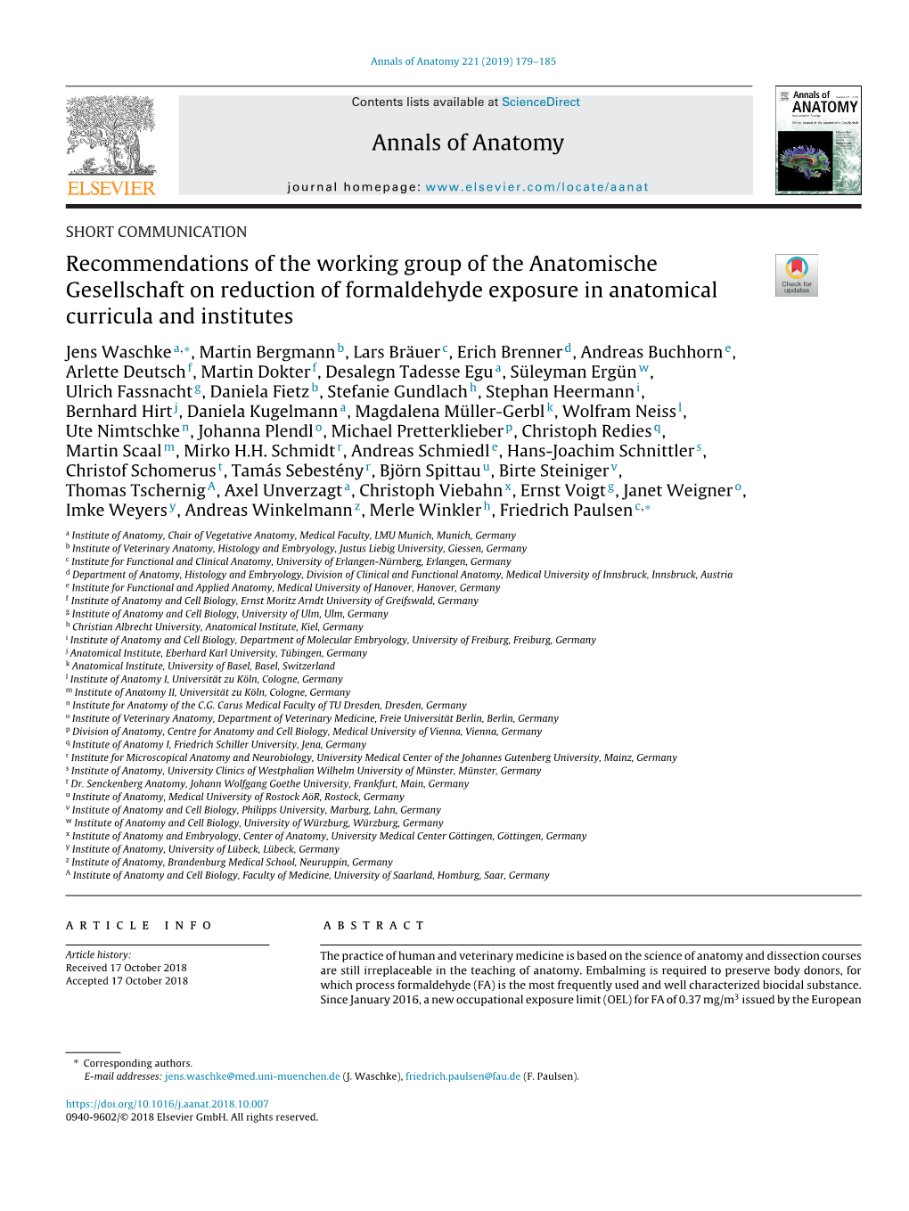 Recommendations of the Working Group of the Anatomische