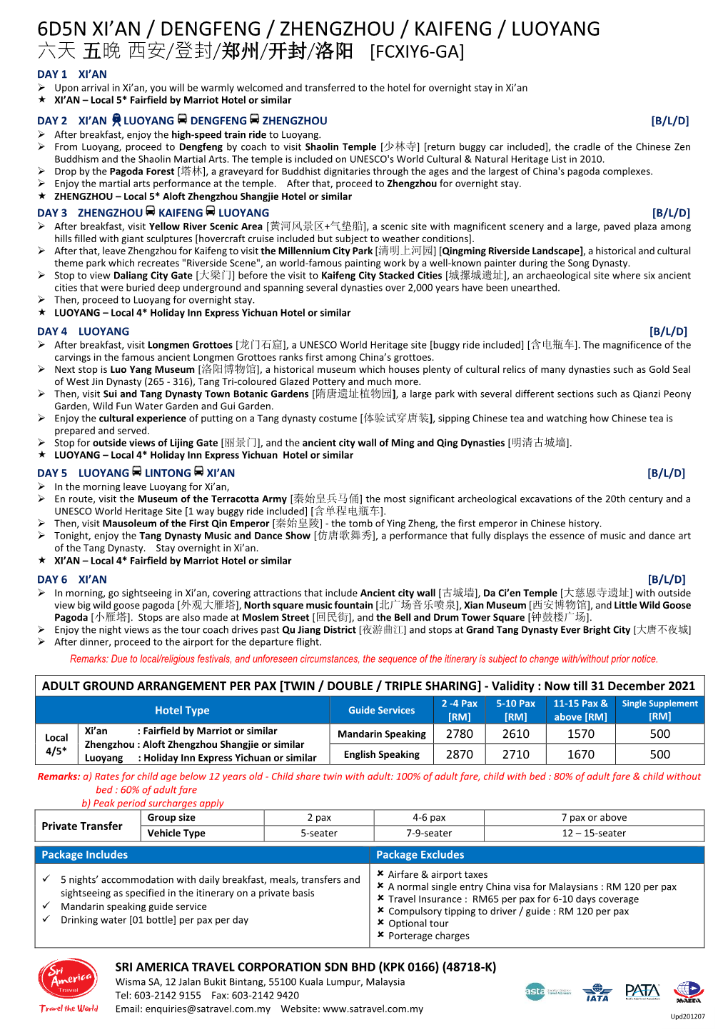 6D5n Xi'an / Dengfeng / Zhengzhou / Kaifeng