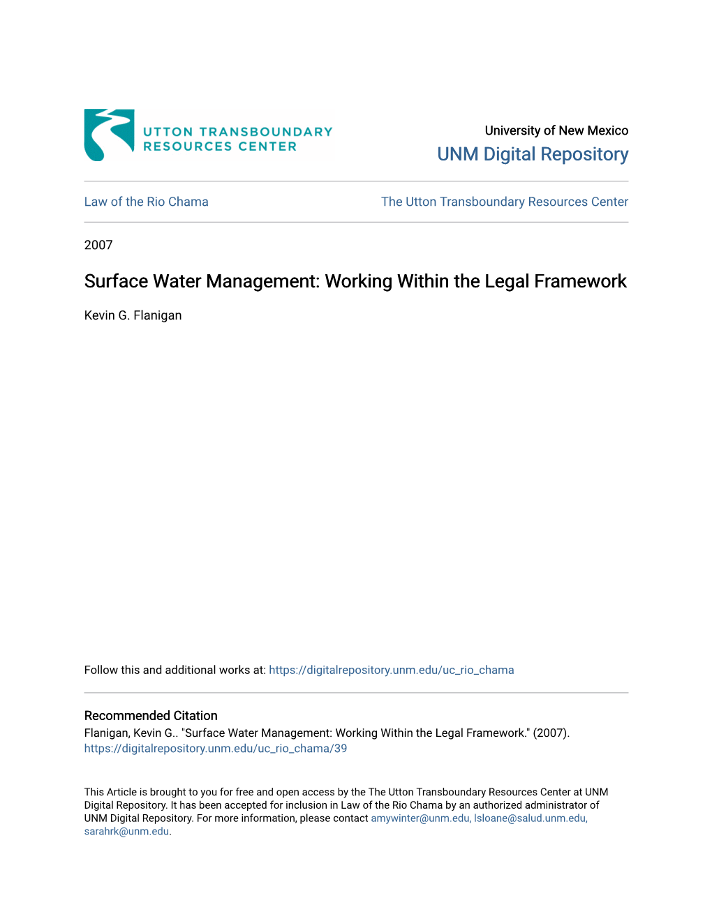 Surface Water Management: Working Within the Legal Framework