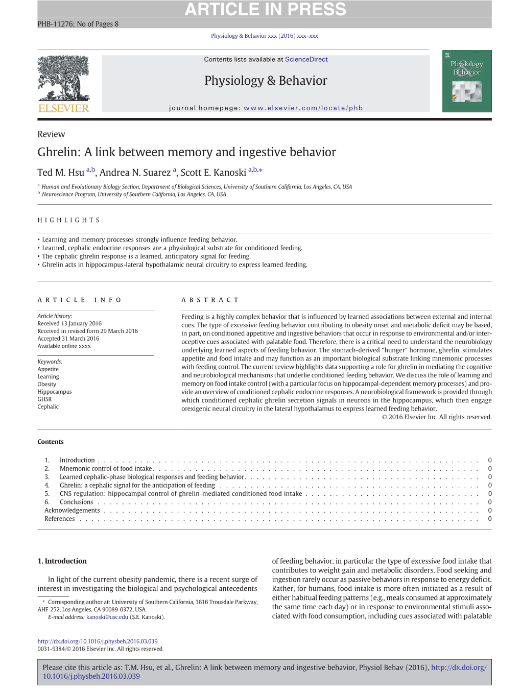 Ghrelin: a Link Between Memory and Ingestive Behavior