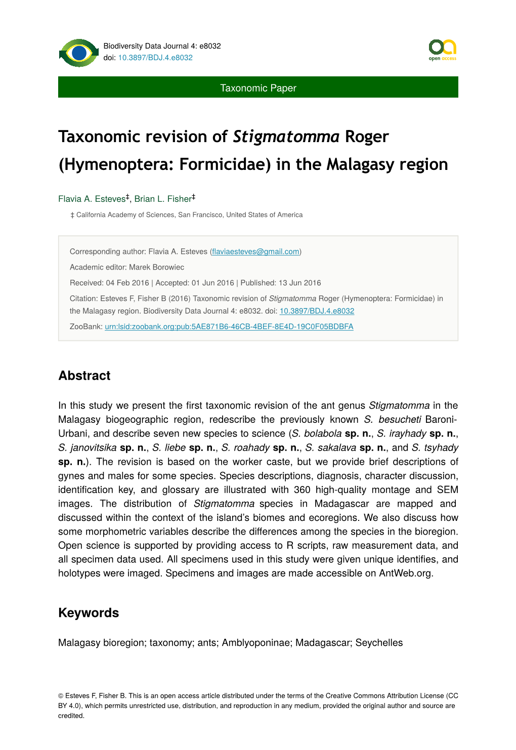 Taxonomic Revision of Stigmatomma Roger (Hymenoptera: Formicidae) in the Malagasy Region