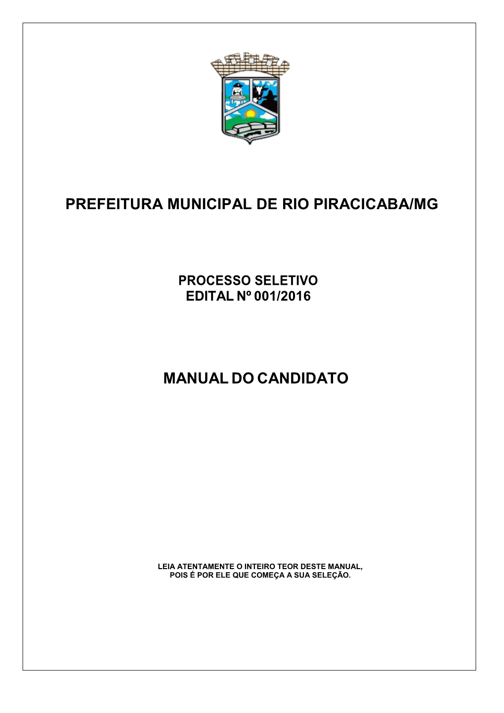 Prefeitura Municipal De Rio Piracicaba/Mg Manual Do