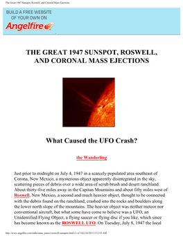 The Great 1947 Sunspot, Roswell, and Coronal Mass Ejections