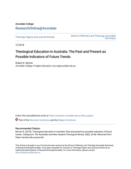Theological Education in Australia: the Past and Present As Possible Indicators of Future Trends