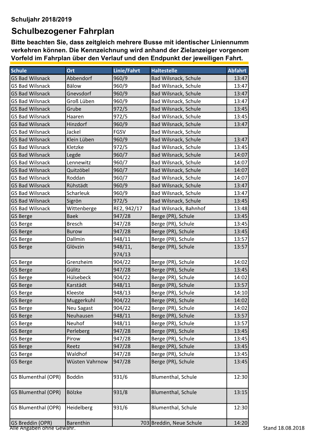 Schulbezogener Fahrplan Bitte Beachten Sie, Dass Zeitgleich Mehrere Busse Mit Identischer Liniennummer, Aber Abweichenden Fahrtwegen Verkehren Können