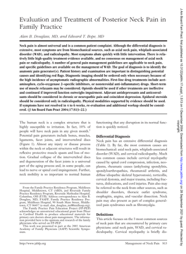 Evaluation and Treatment of Posterior Neck Pain in Family Practice