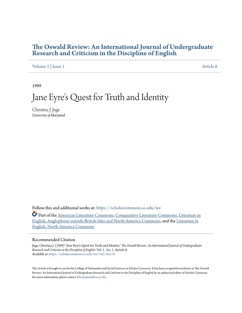 Jane Eyre's Quest for Truth and Identity Christina J