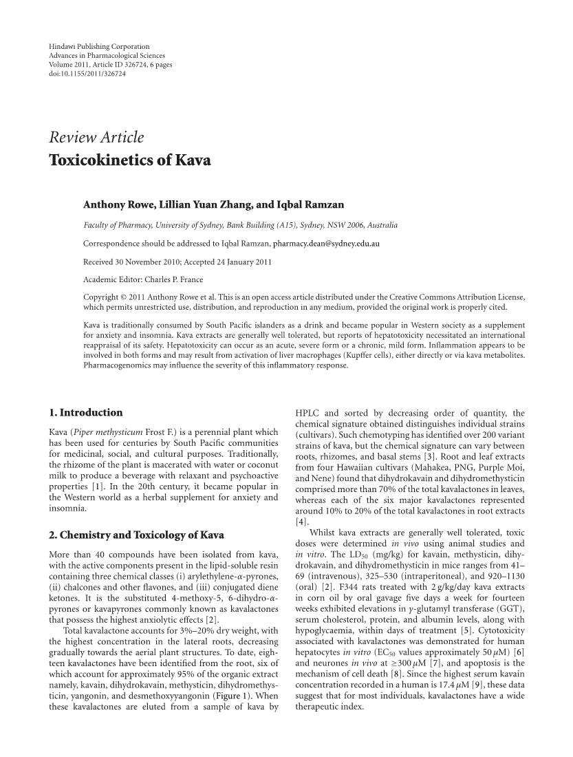 Review Article Toxicokinetics of Kava