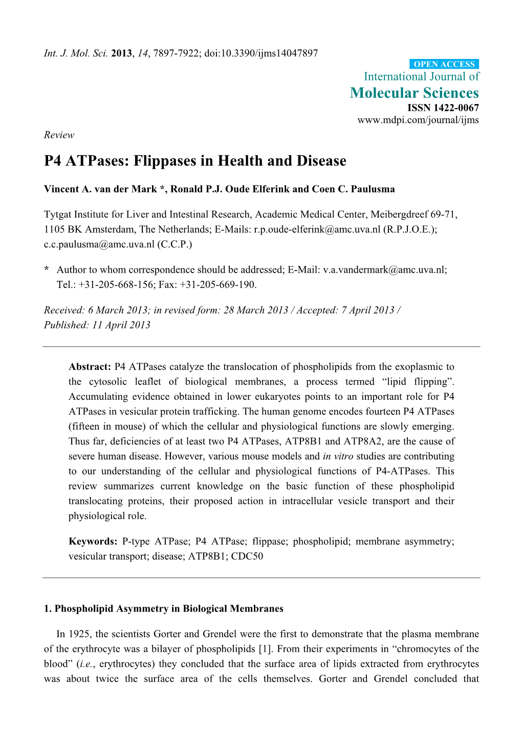 P4 Atpases: Flippases in Health and Disease