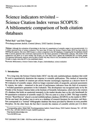 Science Citation Index Versus SCOPUS: a Bibliometric Comparison of Both Citation Databases